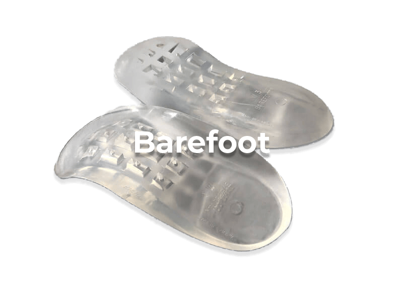 Clear minimalist Barefoot shoe insoles on white background