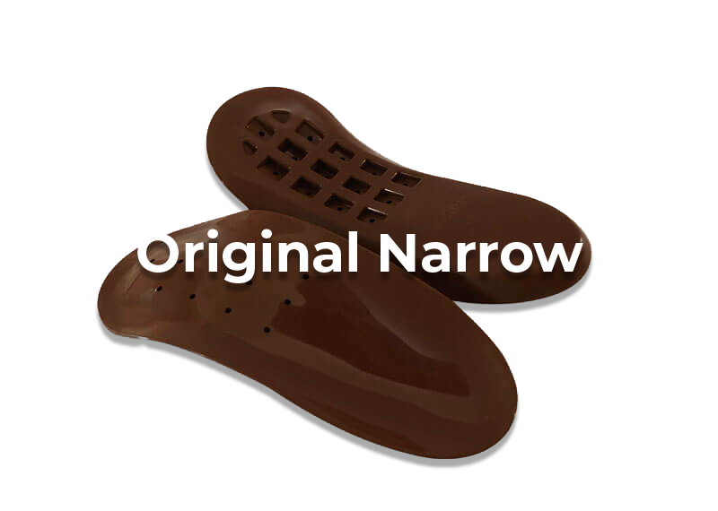 Brown orthotic insoles labeled 'Original Narrow'